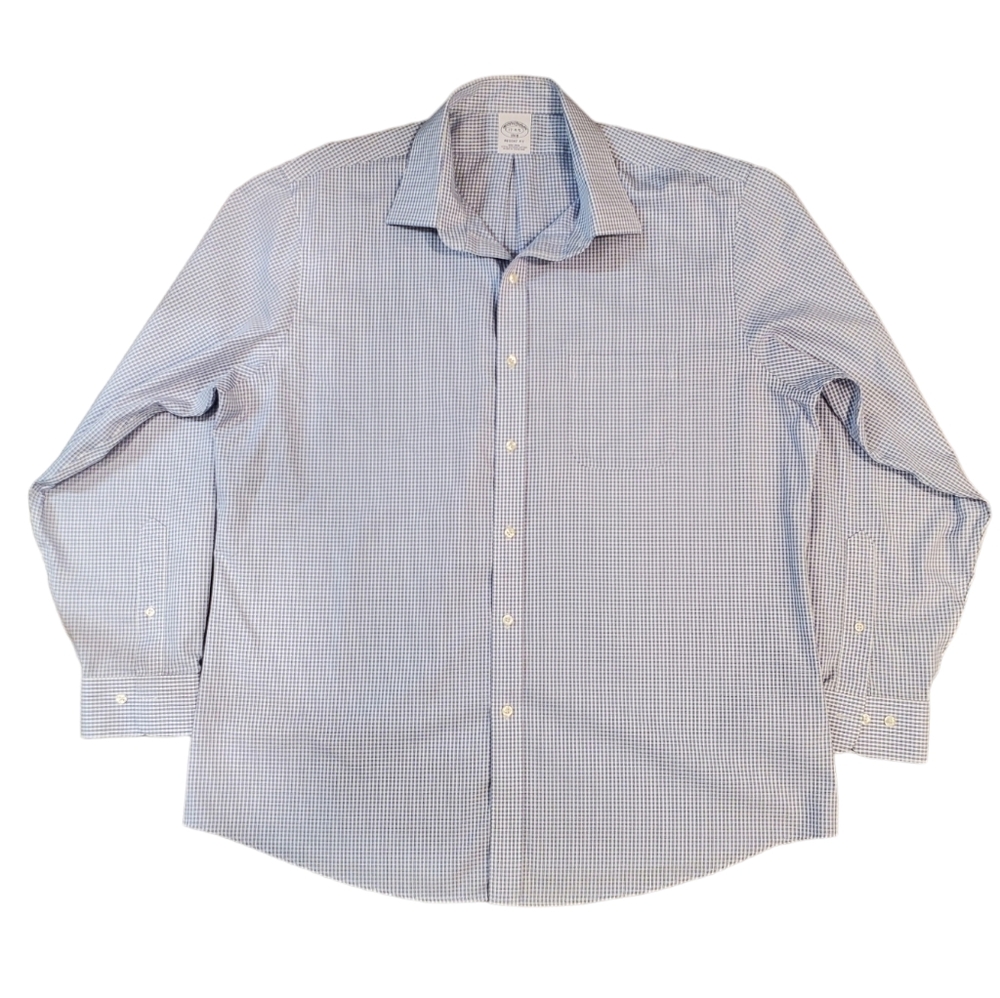 Brooks Brothers Shirt Mens 17 4/5 Blue Plaid Long Sleeve Button Down Dress Shirt